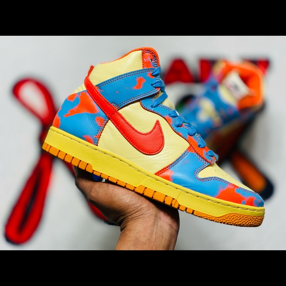 Mens Nike Dunk Hi 1985 Orange Acid Wash sz9 | NEW